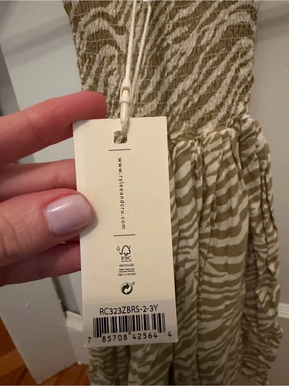 Rylee + Cru Olive and White Zebra-Print Tie-Strap Dress